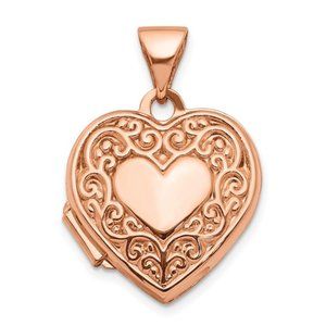 14k Rose White Yellow Gold Filigree Scroll MINI 15mm Heart Locket Charm Pendant